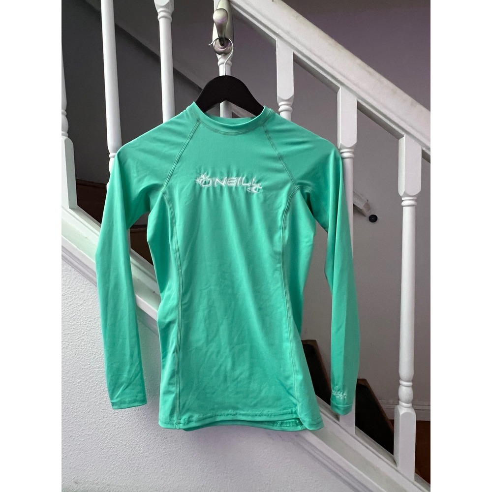 ONeill Girls Basic Skins Long Sleeve Rash Guard Mint Green Aqua Medium UPF 50+